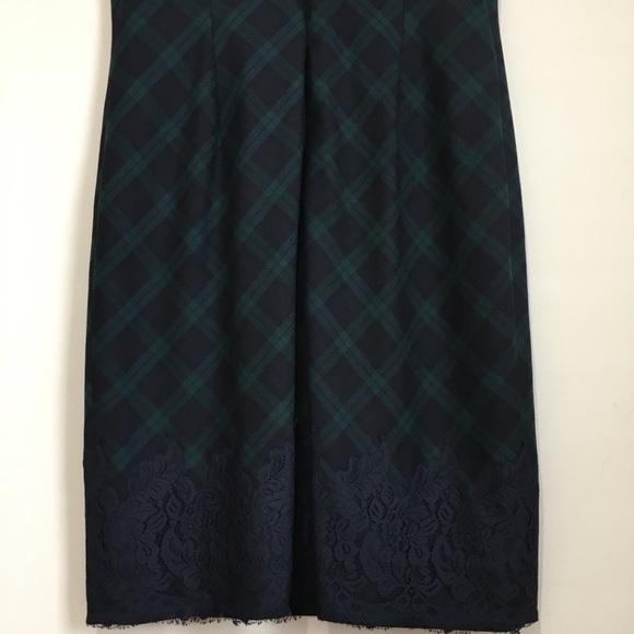 Talbots Wool Blend Green & Blackwatch plaid lace hem sleeveless sheath dress 14 - Picture 16 of 16